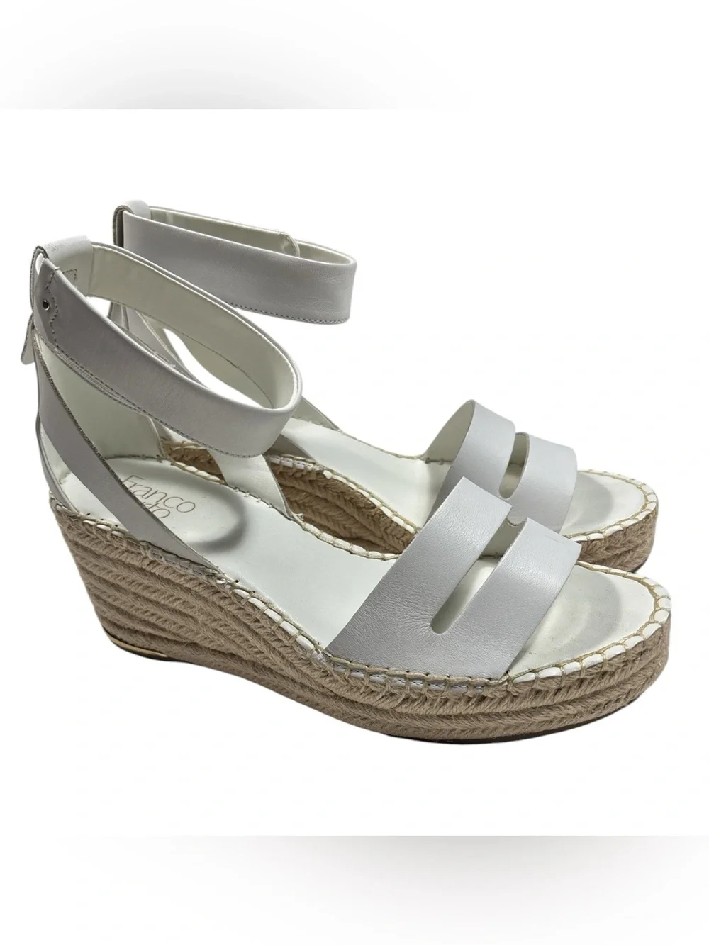 Franco Sarto White Espadrille Ankle-Wrap Wedge Sandals